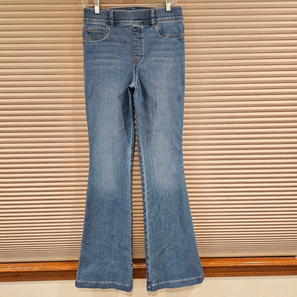 Spanx Flare Jeans Womens Medium Blue Denim Pull On High Rise 20960R Stretch